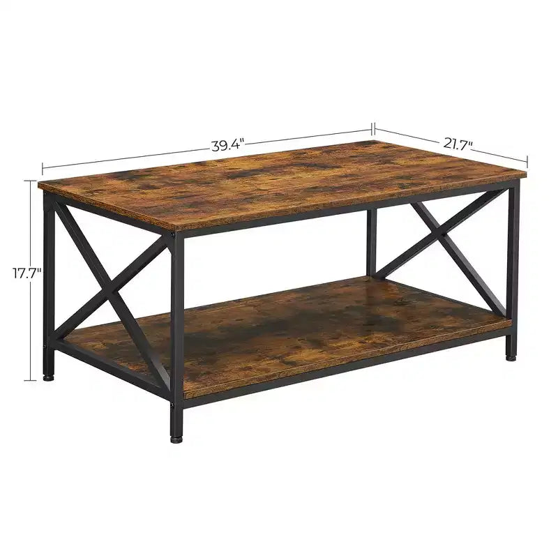 VASAGLE Table Basse de Salon avec Étagère de Rangement et Cadre en Acier en X, Marron Rustique et Noir