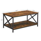 VASAGLE Table Basse de Salon avec Étagère de Rangement et Cadre en Acier en X, Marron Rustique et Noir
