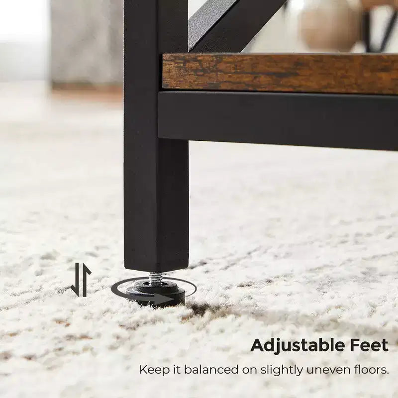 VASAGLE Table Basse de Salon avec Étagère de Rangement et Cadre en Acier en X, Marron Rustique et Noir