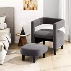 Costway Fauteuil d'appoint confortable avec repose-pieds Fauteuil baquet en velours rembourré et pouf Gris foncé/Beige