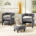 Costway Fauteuil d'appoint confortable avec repose-pieds Fauteuil baquet en velours rembourré et pouf Gris foncé/Beige