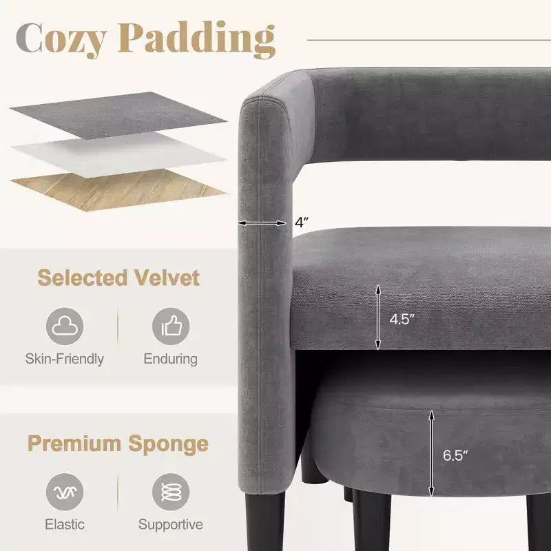 Costway Fauteuil d'appoint confortable avec repose-pieds Fauteuil baquet en velours rembourré et pouf Gris foncé/Beige