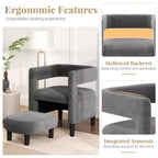 Costway Fauteuil d'appoint confortable avec repose-pieds Fauteuil baquet en velours rembourré et pouf Gris foncé/Beige