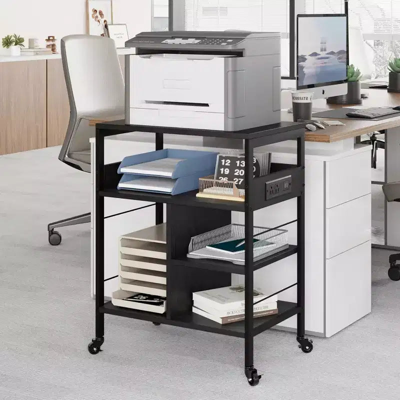 Chariot d'imprimante industriel Whizmax, support d'imprimante mobile 4 niveaux, table d'appoint, chariot roulant avec prises de courant et ports USB pour bureau, salon