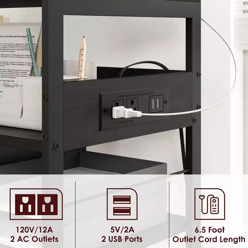 Chariot d'imprimante industriel Whizmax, support d'imprimante mobile 4 niveaux, table d'appoint, chariot roulant avec prises de courant et ports USB pour bureau, salon
