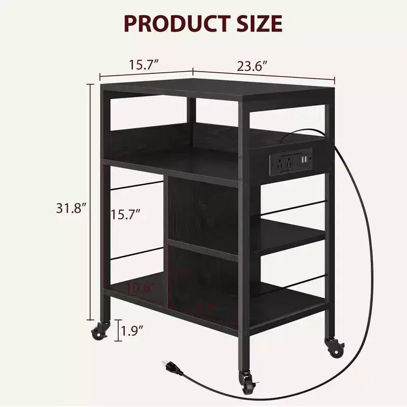 Chariot d'imprimante industriel Whizmax, support d'imprimante mobile 4 niveaux, table d'appoint, chariot roulant avec prises de courant et ports USB pour bureau, salon