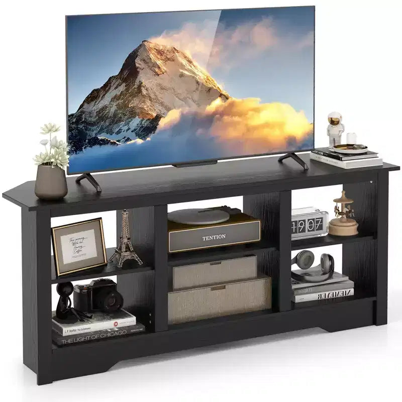 Meuble TV Costway 58 po avec 6 étagères ouvertes pour foyer de 18 po (non inclus) Noir/Gris
