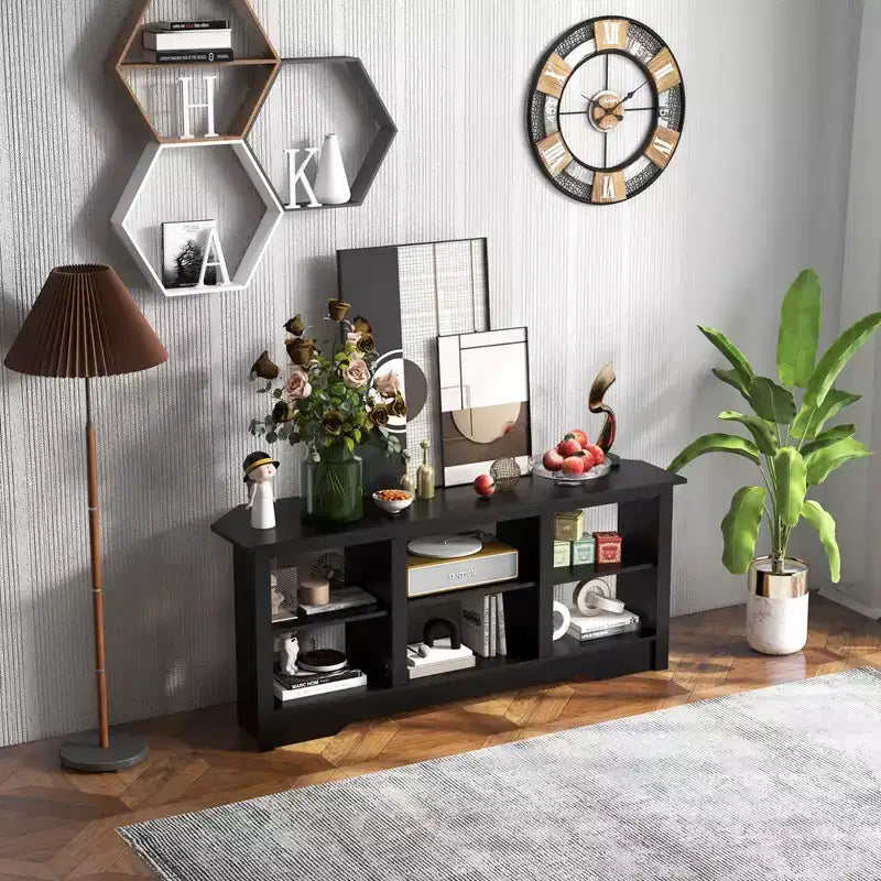 Meuble TV Costway 58 po avec 6 étagères ouvertes pour foyer de 18 po (non inclus) Noir/Gris