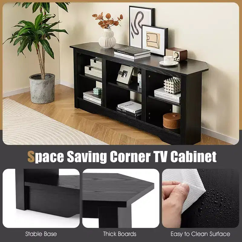 Meuble TV Costway 58 po avec 6 étagères ouvertes pour foyer de 18 po (non inclus) Noir/Gris