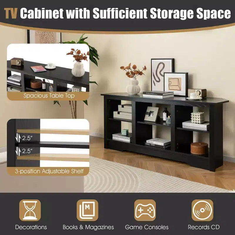 Meuble TV Costway 58 po avec 6 étagères ouvertes pour foyer de 18 po (non inclus) Noir/Gris