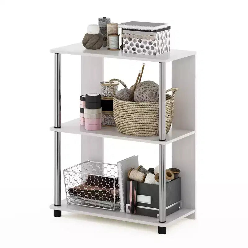 Furinno Simple Design Étagère Décorative à 3 Niveaux Bibliothèque Industrielle Étagère de Présentation Rangement, Chêne Blanc