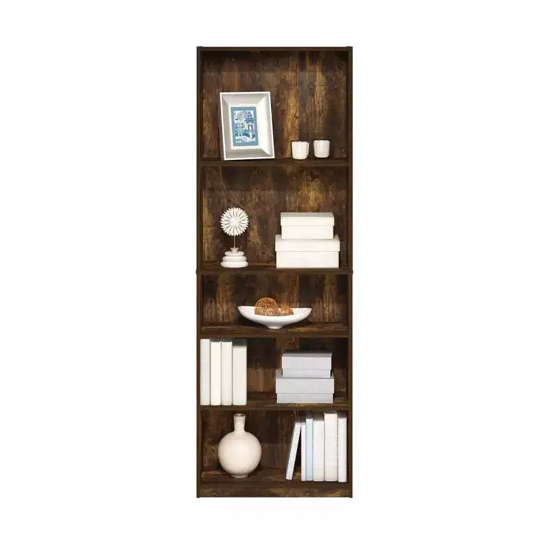Furinno Simply Design Étagère d'angle à 5 niveaux Bibliothèque ouverte polyvalente Meuble de rangement avec étagères réglables, Pin Ambré