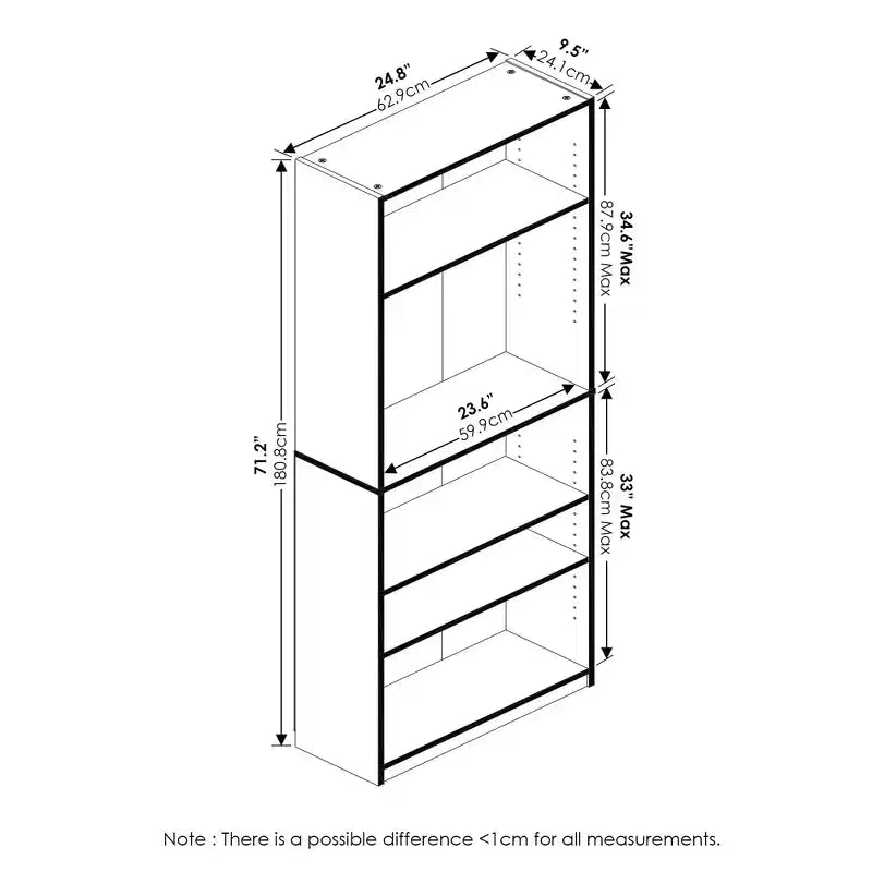 Furinno Simply Design Étagère d'angle à 5 niveaux Bibliothèque ouverte polyvalente Meuble de rangement avec étagères réglables, Pin Ambré