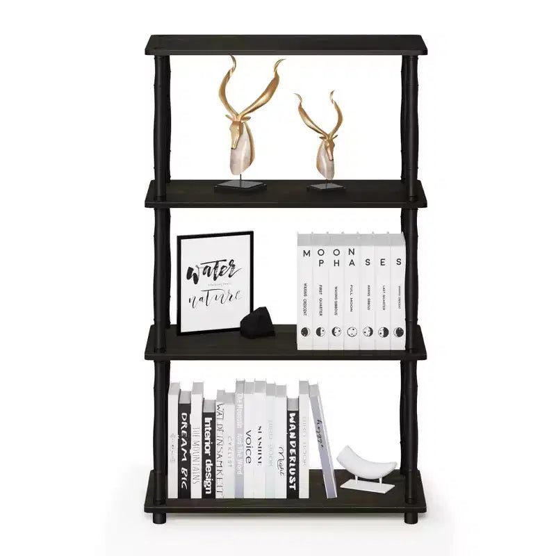 Furinno Étagère décorative moderne à 4 niveaux, bibliothèque ouverte polyvalente, présentoir pour salon, bureau et décoration, expresso/noir