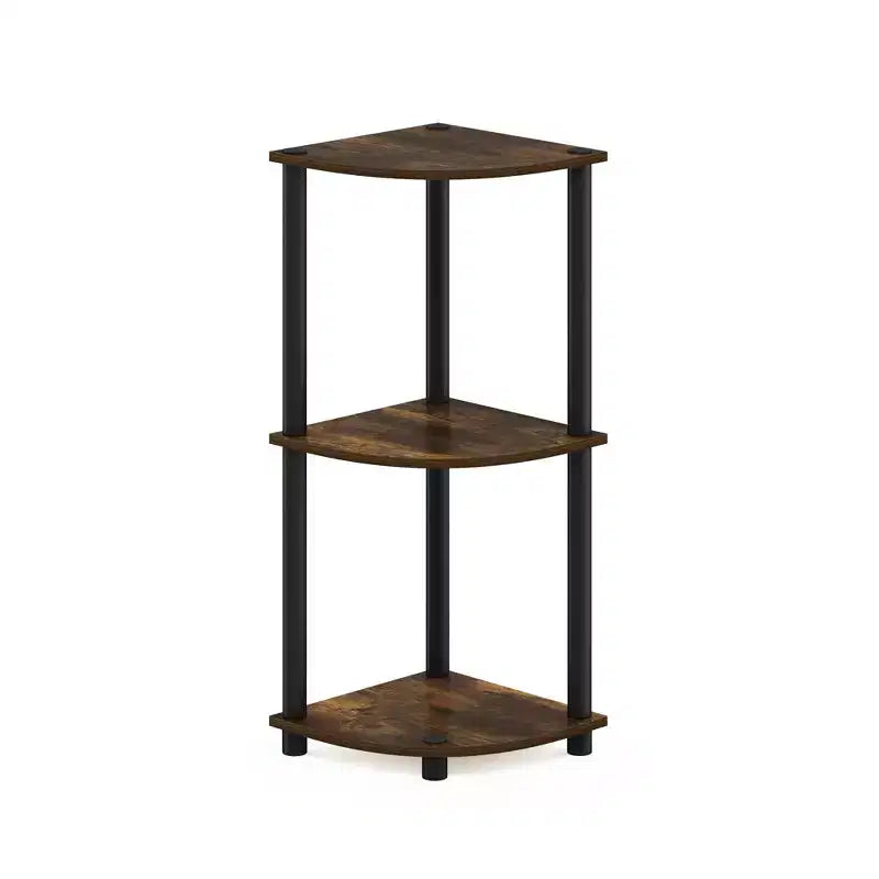 Furinno Étagère d'Angle à 3 Niveaux avec Étagères Ouvertes Polyvalentes et Réglables, Pin Ambré/Noir