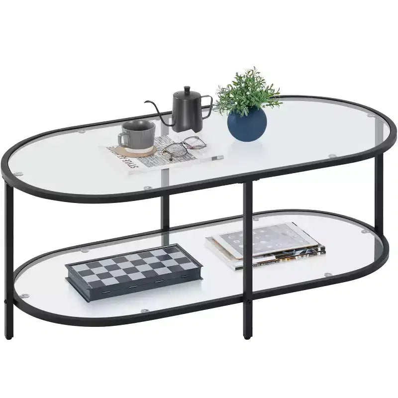 Yaheetech Tempered Glass 2-layer Coffee Table