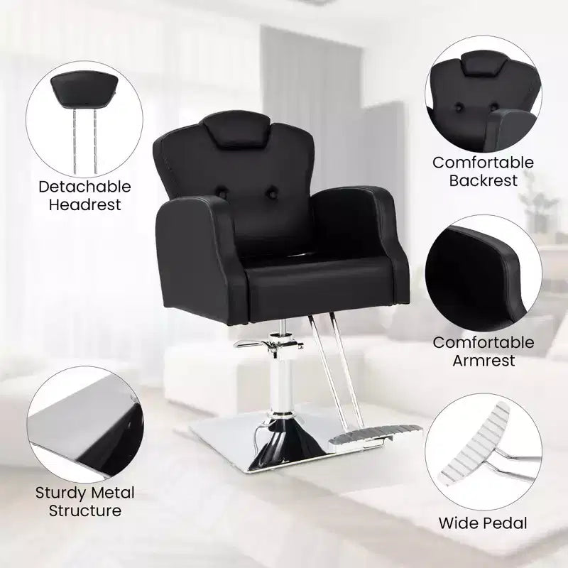 Fauteuil de Barbier Hydraulique Costway Pivotant à 360 Degrés Fauteuil de Salon avec Appui-Tête Réglable