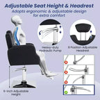Fauteuil de Barbier Hydraulique Costway Pivotant à 360 Degrés Fauteuil de Salon avec Appui-Tête Réglable