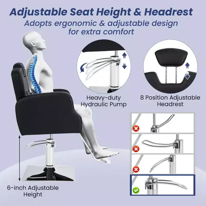 Fauteuil de Barbier Hydraulique Costway Pivotant à 360 Degrés Fauteuil de Salon avec Appui-Tête Réglable