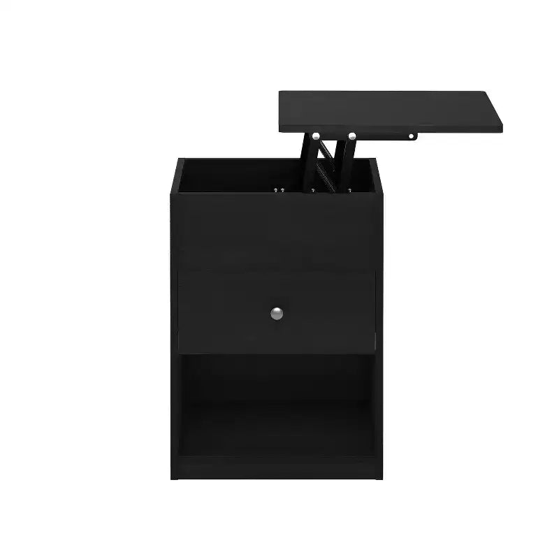 Furinno Table Basse Moderne Relevable avec Compartiment de Rangement, Tiroir et Cube Ouvert, Table d'Appoint de Canapé pour Salon, Meuble de Maison, Americano