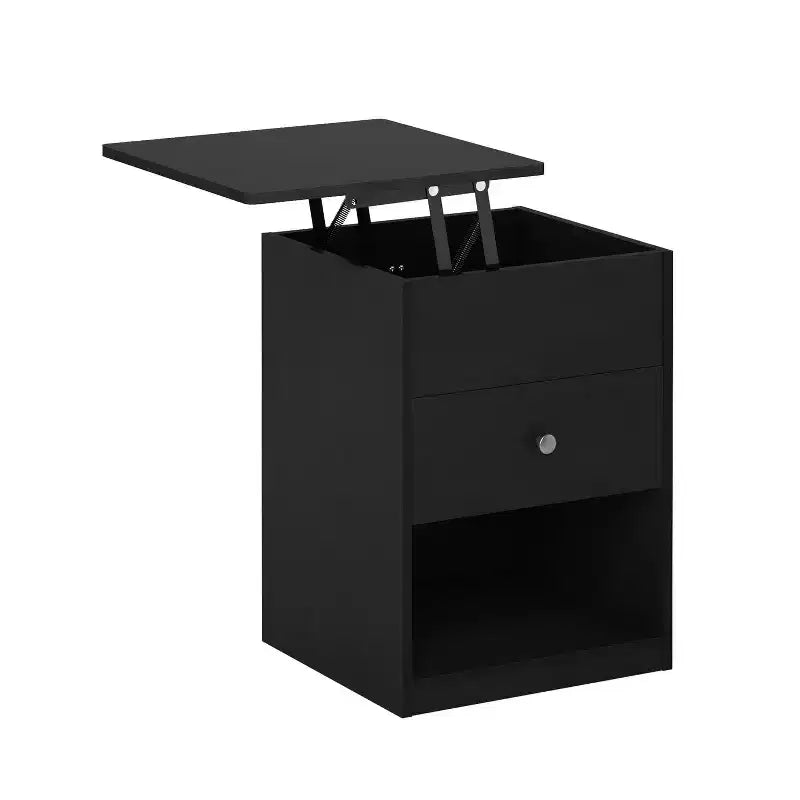 Furinno Table Basse Moderne Relevable avec Compartiment de Rangement, Tiroir et Cube Ouvert, Table d'Appoint de Canapé pour Salon, Meuble de Maison, Americano