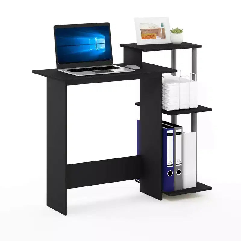Furinno Modern Computer Desk Home Office Writing Study Laptop Table Workstation with CPU Stand & Open Storage Bookshelf,Black/Grey