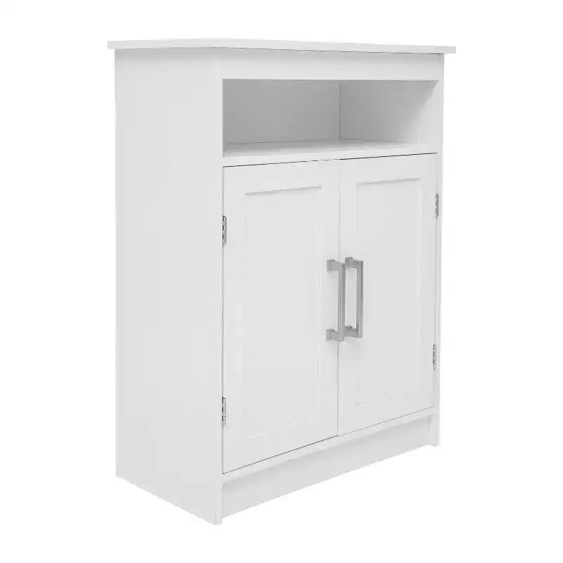 Emma and Oliver Bathroom Storage Cabinet Organizer with Adjustable In-Cabinet Shelf, Magnetic Closure Doors, and Upper Open Shelf