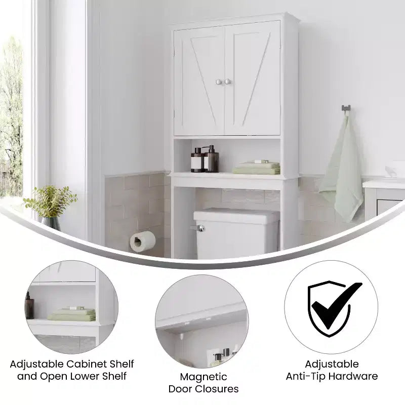 Meuble de Rangement de Salle de Bain Merrick Lane à Placer au-Dessus des Toilettes avec Étagères et Portes à Fermeture Magnétique