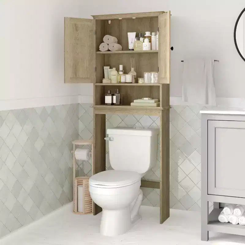Meuble de Rangement de Salle de Bain Merrick Lane à Placer au-Dessus des Toilettes avec Étagères et Portes à Fermeture Magnétique