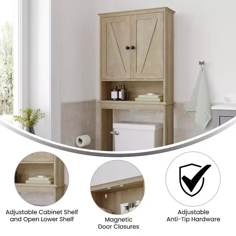 Meuble de Rangement de Salle de Bain Merrick Lane à Placer au-Dessus des Toilettes avec Étagères et Portes à Fermeture Magnétique