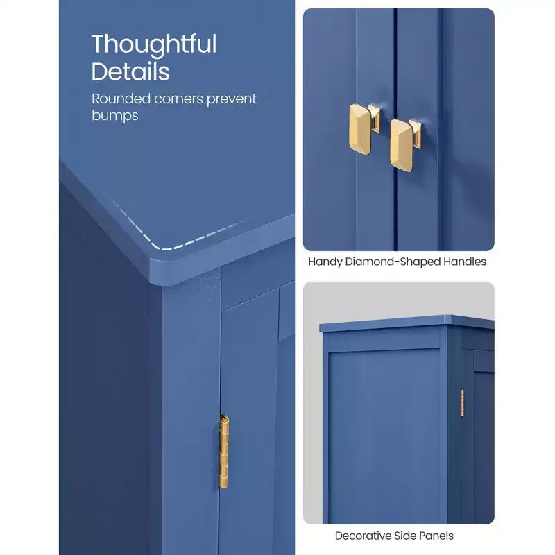Meuble de rangement de salle de bain avec 4 portes et étagères réglables, unité de rangement autoportante, 30 x 60 x 110 cm