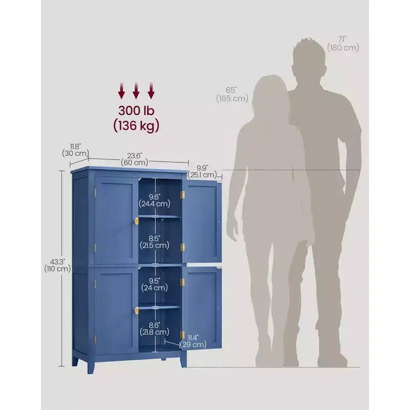Meuble de rangement de salle de bain avec 4 portes et étagères réglables, unité de rangement autoportante, 30 x 60 x 110 cm