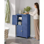 Meuble de rangement de salle de bain avec 4 portes et étagères réglables, unité de rangement autoportante, 30 x 60 x 110 cm