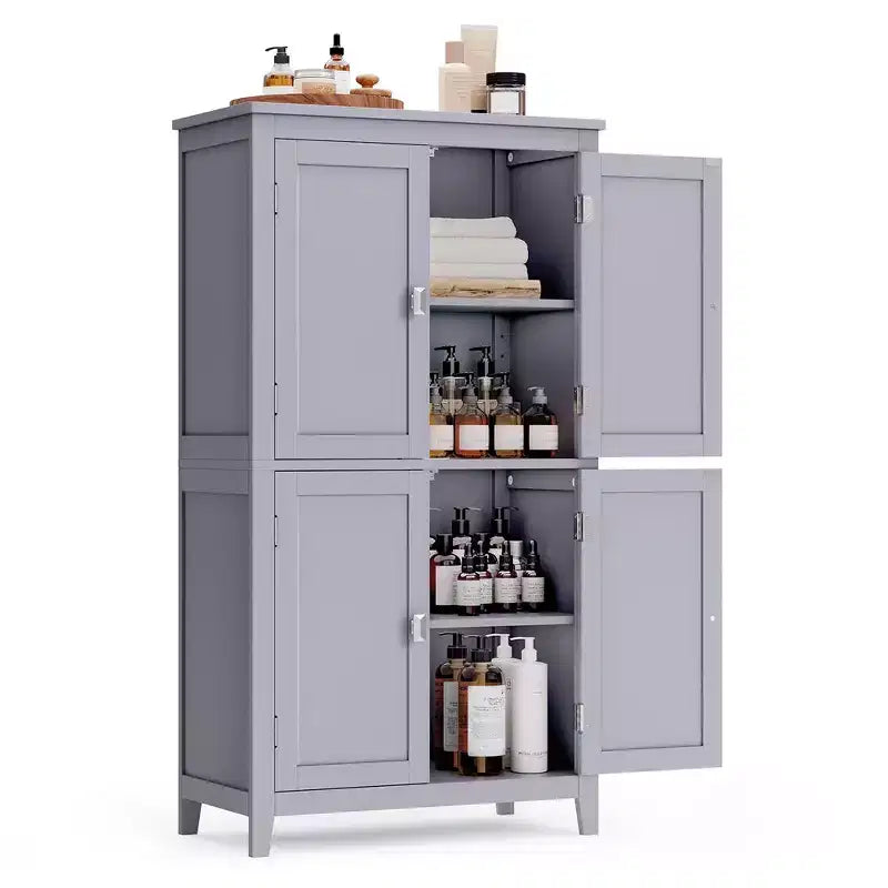 Meuble de rangement de salle de bain avec 4 portes et étagères réglables, unité de rangement autoportante, 30 x 60 x 110 cm