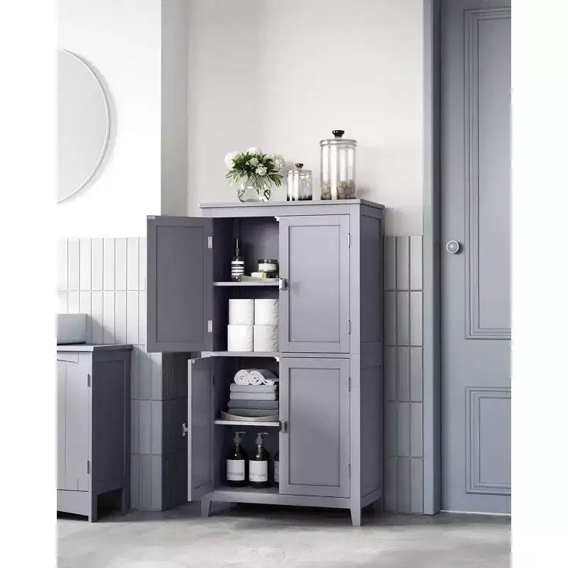 Meuble de rangement de salle de bain avec 4 portes et étagères réglables, unité de rangement autoportante, 30 x 60 x 110 cm