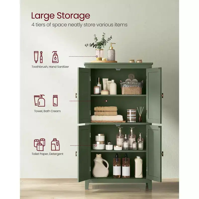 Meuble de rangement de salle de bain avec 4 portes et étagères réglables, unité de rangement autoportante, 30 x 60 x 110 cm