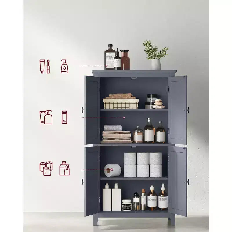 Meuble de rangement de salle de bain avec 4 portes et étagères réglables, unité de rangement autoportante, 30 x 60 x 110 cm