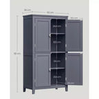 Meuble de rangement de salle de bain avec 4 portes et étagères réglables, unité de rangement autoportante, 30 x 60 x 110 cm