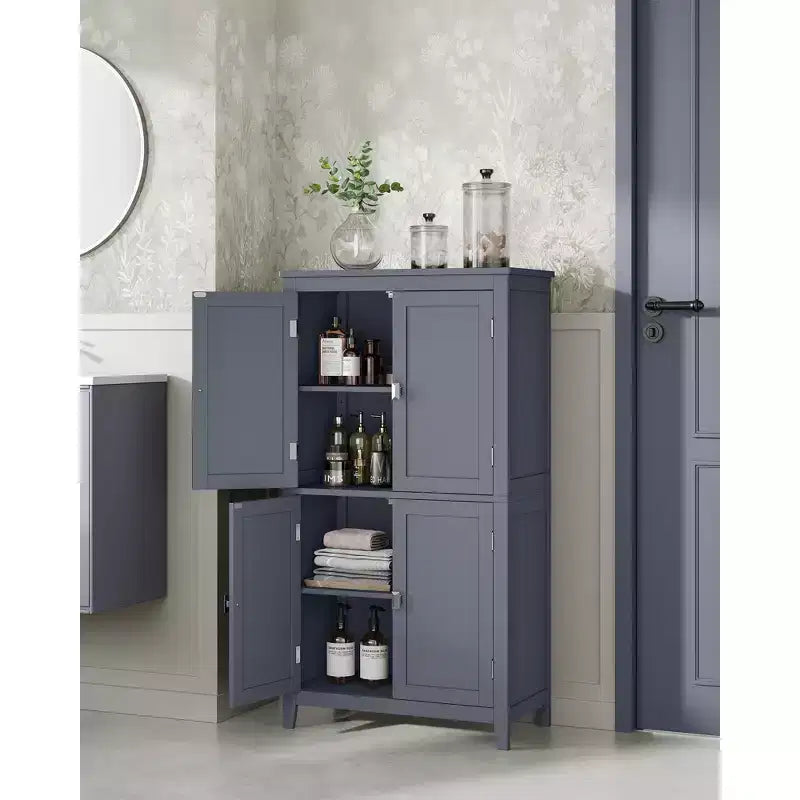 Meuble de rangement de salle de bain avec 4 portes et étagères réglables, unité de rangement autoportante, 30 x 60 x 110 cm