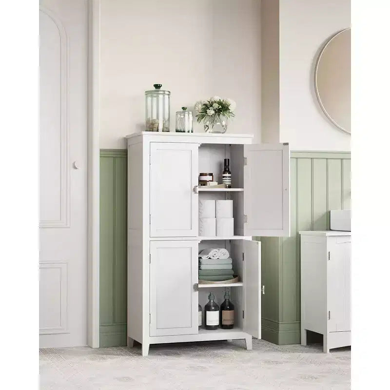 Meuble de rangement de salle de bain avec 4 portes et étagères réglables, unité de rangement autoportante, 30 x 60 x 110 cm