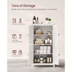 Meuble de rangement de salle de bain avec 4 portes et étagères réglables, unité de rangement autoportante, 30 x 60 x 110 cm