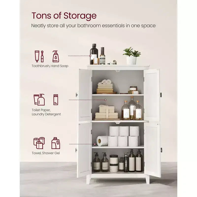 Meuble de rangement de salle de bain avec 4 portes et étagères réglables, unité de rangement autoportante, 30 x 60 x 110 cm