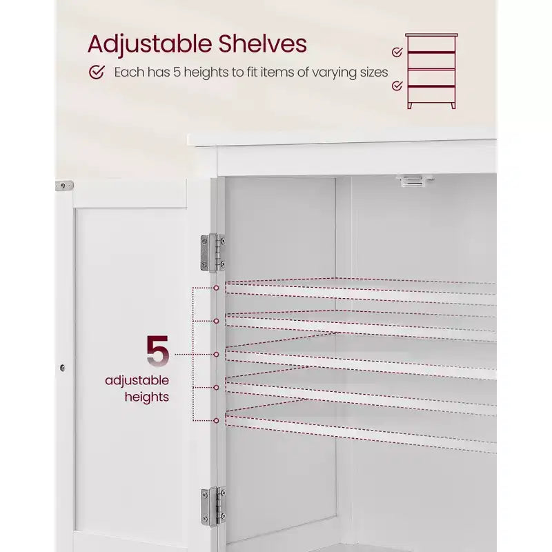Meuble de rangement de salle de bain avec 4 portes et étagères réglables, unité de rangement autoportante, 30 x 60 x 110 cm