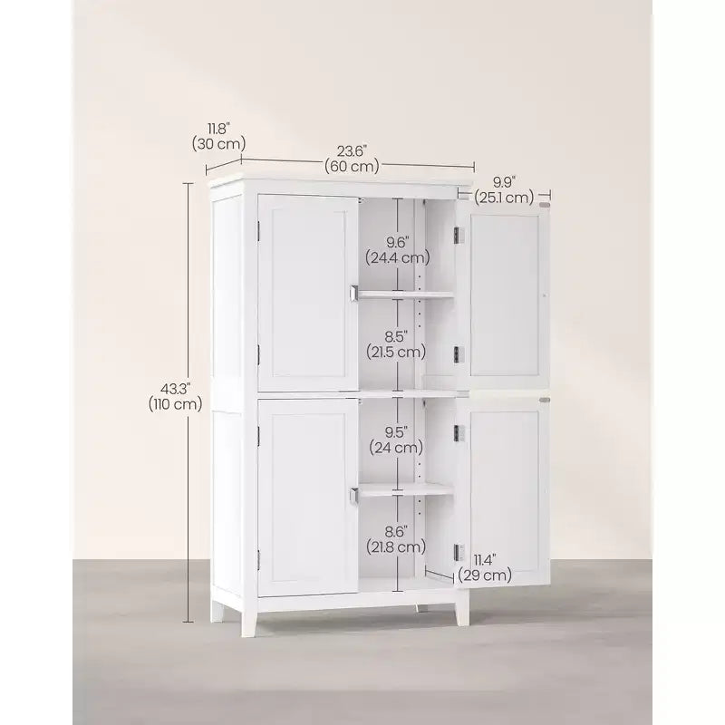 Meuble de rangement de salle de bain avec 4 portes et étagères réglables, unité de rangement autoportante, 30 x 60 x 110 cm