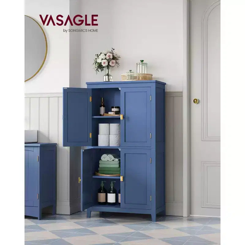 Meuble de rangement de salle de bain avec 4 portes et étagères réglables, unité de rangement autoportante, 30 x 60 x 110 cm