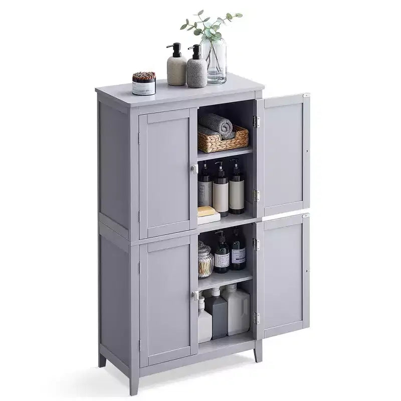 Meuble de rangement de salle de bain avec 4 portes et étagères réglables, unité de rangement autoportante, 30 x 60 x 110 cm