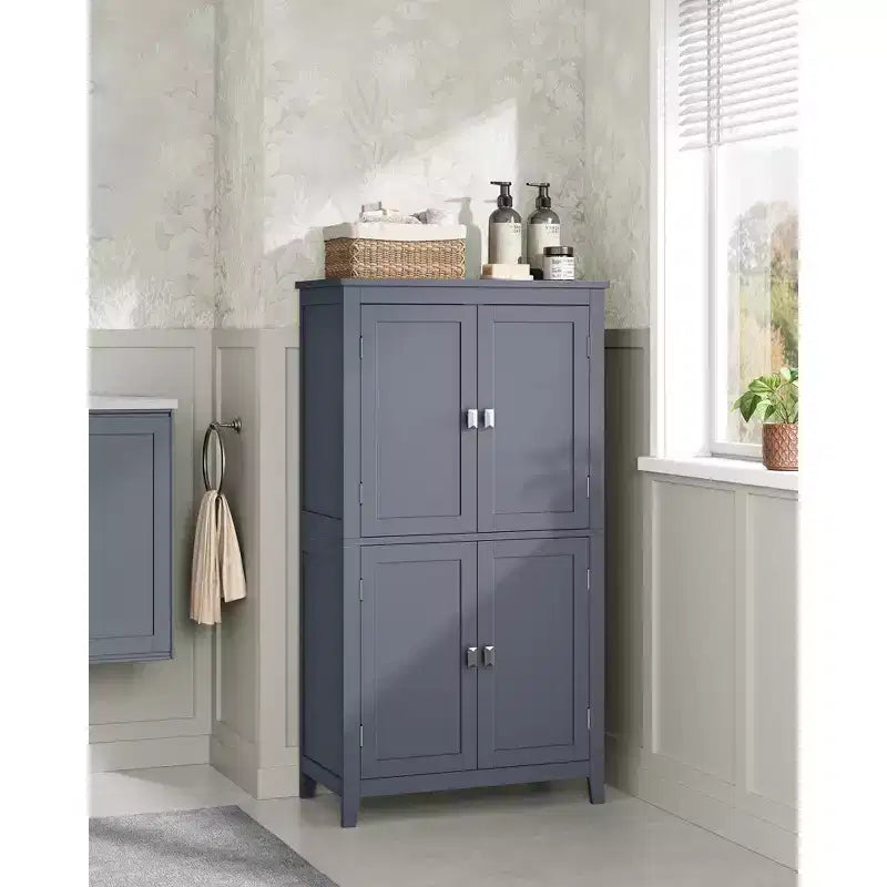 Meuble de rangement de salle de bain avec 4 portes et étagères réglables, unité de rangement autoportante, 30 x 60 x 110 cm
