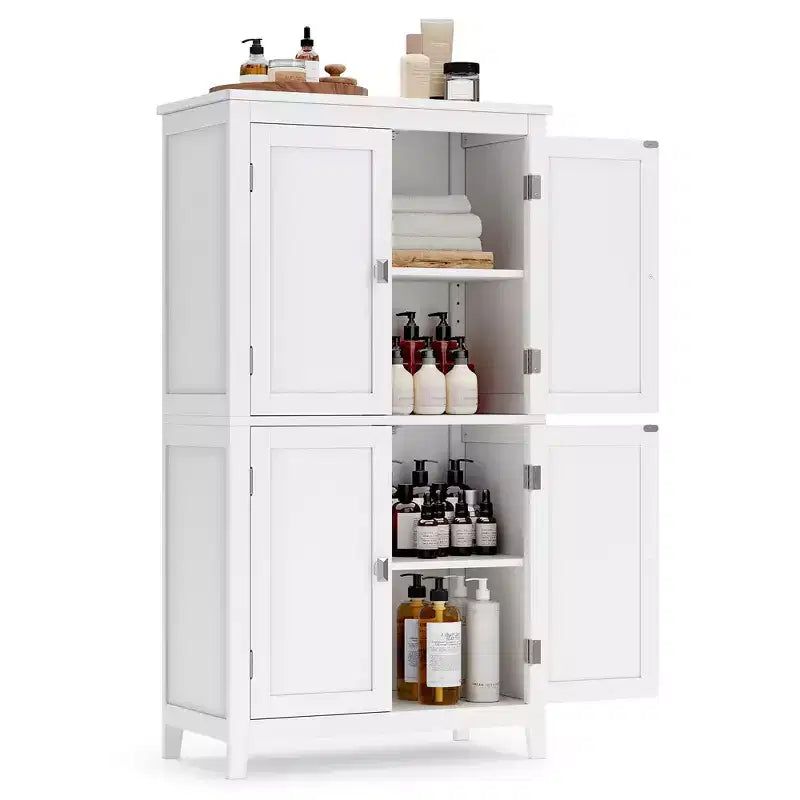 Meuble de rangement de salle de bain avec 4 portes et étagères réglables, unité de rangement autoportante, 30 x 60 x 110 cm