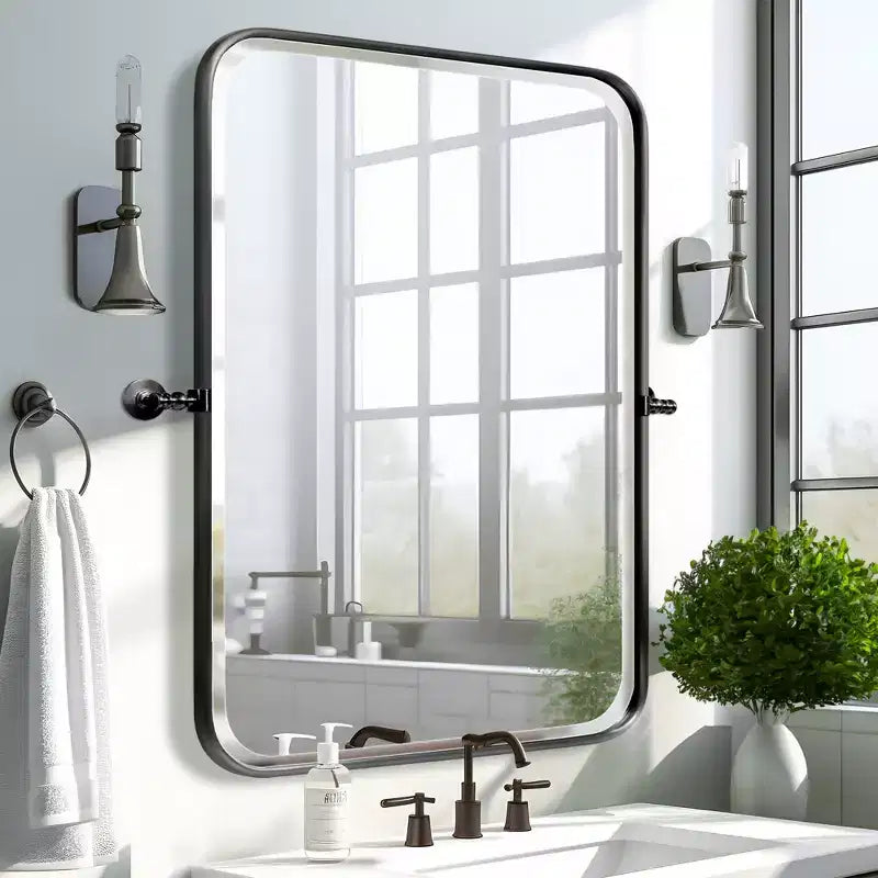 Miroir de salle de bain mural pivotant Dovelina à cadre métallique rectangulaire