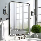 Miroir de salle de bain mural pivotant Dovelina à cadre métallique rectangulaire